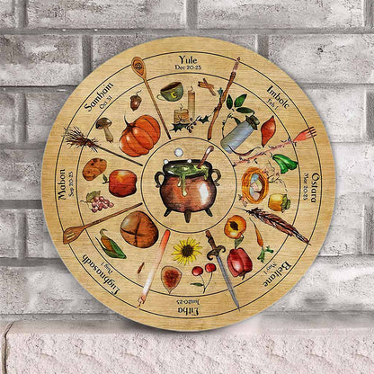 Wheel Of The Year - Witch Round Wood Sign