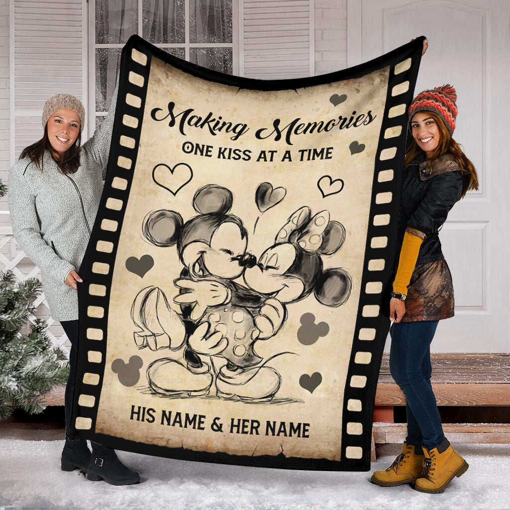 Making Memories One Kiss At A Time - Personalized Couple Mouse Blanket