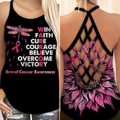 Win Faith Cure - Breast Cancer Awareness Cross Tank Top 0722