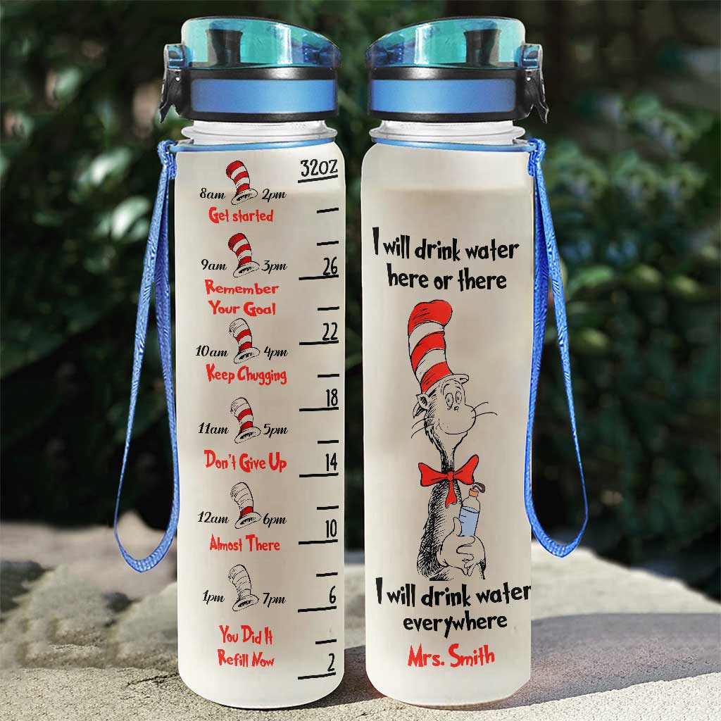 I Will Drink Water Here Or There - Personalized Teacher Water Tracker Bottle