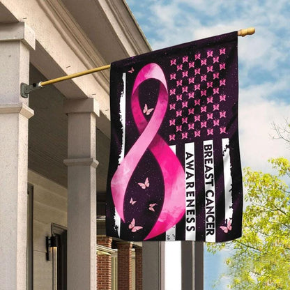 Pink Ribbon Butterfly - Breast Cancer Awareness House Flag 0822