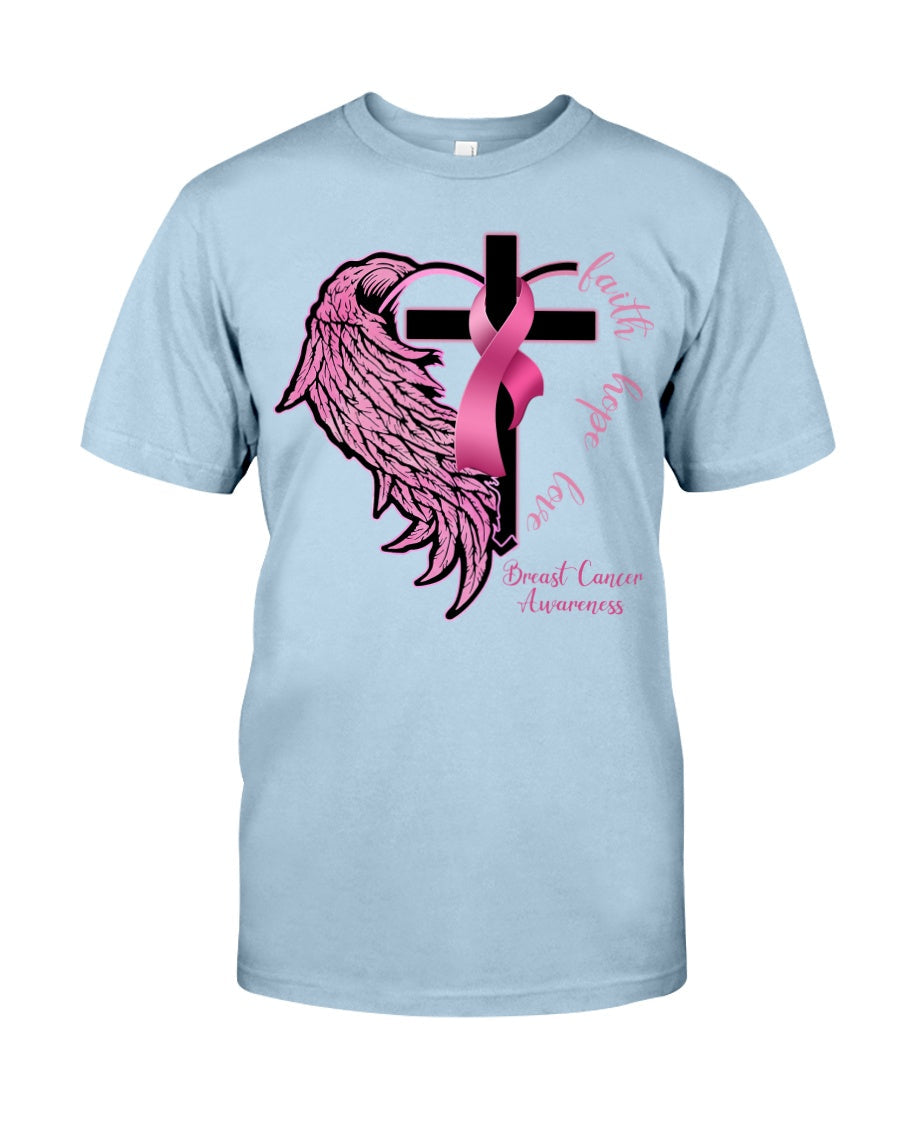 Faith Hope Love Half Wings - Breast Cancer Awareness T-shirt and Hoodie 0822