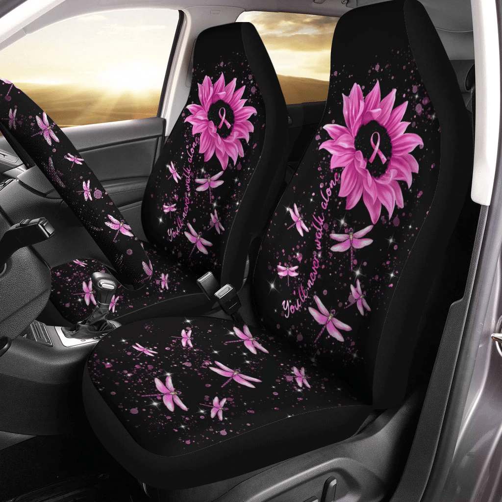 You Will Never Walk Alone Breast Cancer Automotive-  Breast Cancer Awareness Seat Covers 0822