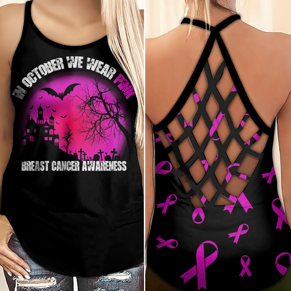 In October We Wear Pink - Breast Cancer Awareness Cross Tank Top 0722