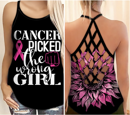 Cancer You Picked The Wrong Girl - Breast Cancer Awareness Cross Tank Top 0722