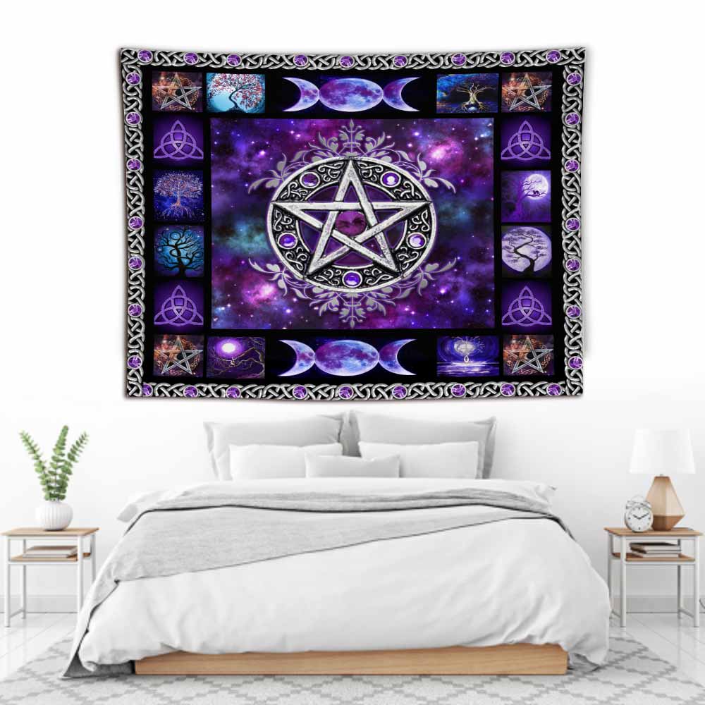Magical Witch Purple Pentagram - Witch Wall Tapestry