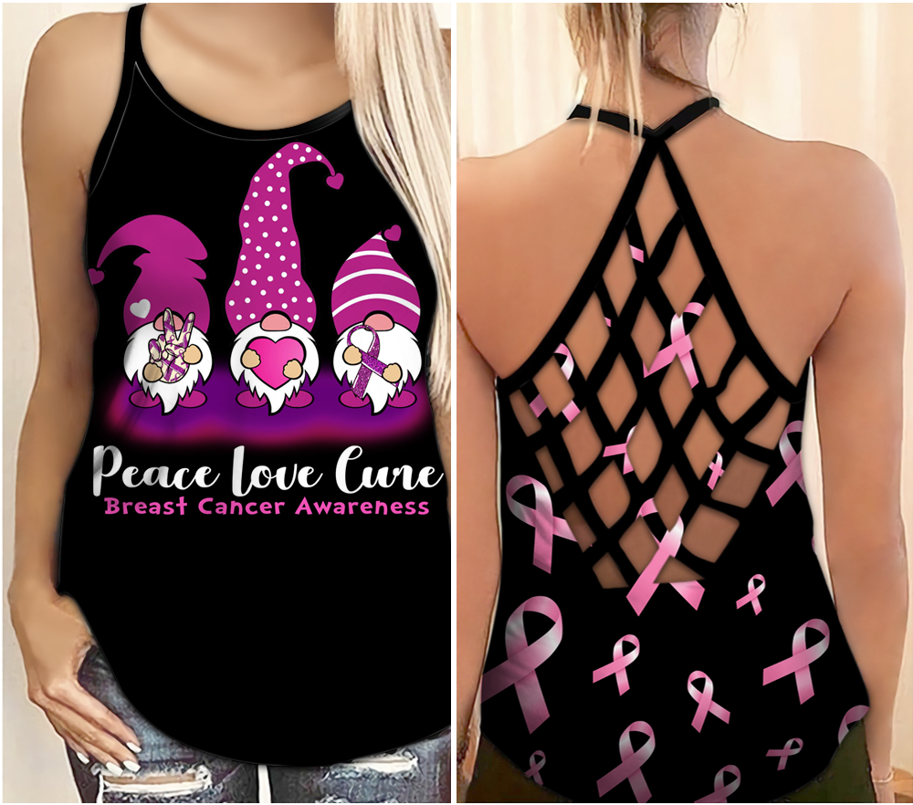 Peace Love Cure - Breast Cancer Awareness Cross Tank Top 0722