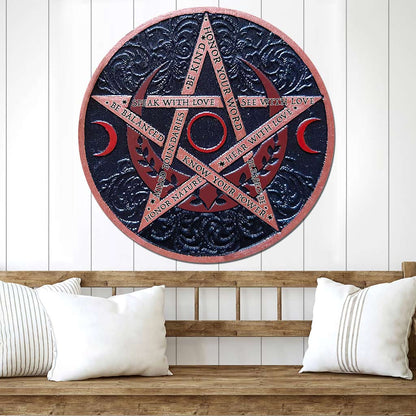 Mystical Pentagram - Witch Round Wood Sign