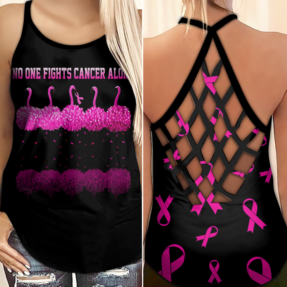 No One Fights Cancer Alone - Breast Cancer Awareness Cross Tank Top 0722