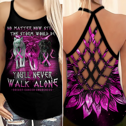 You'll Never Walk Alone - Breast Cancer Awareness Cross Tank Top 0722