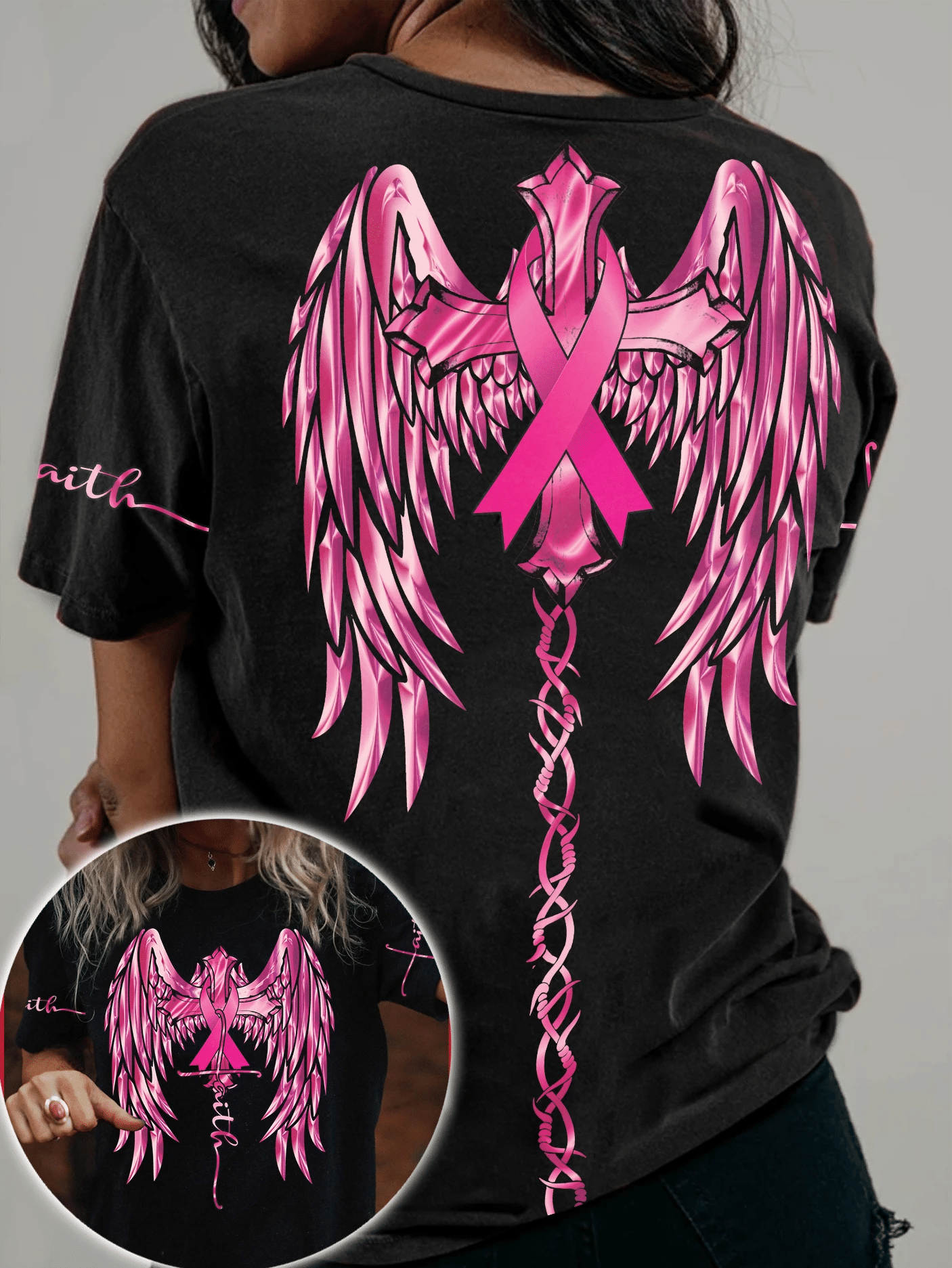 Faith Wings Cross Breast Cancer - Breast Cancer Awareness All Over T-shirt and Hoodie 0822