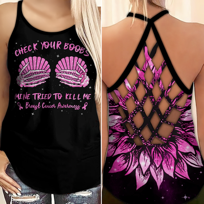 Check Your Boobs - Breast Cancer Awareness Cross Tank Top 0722