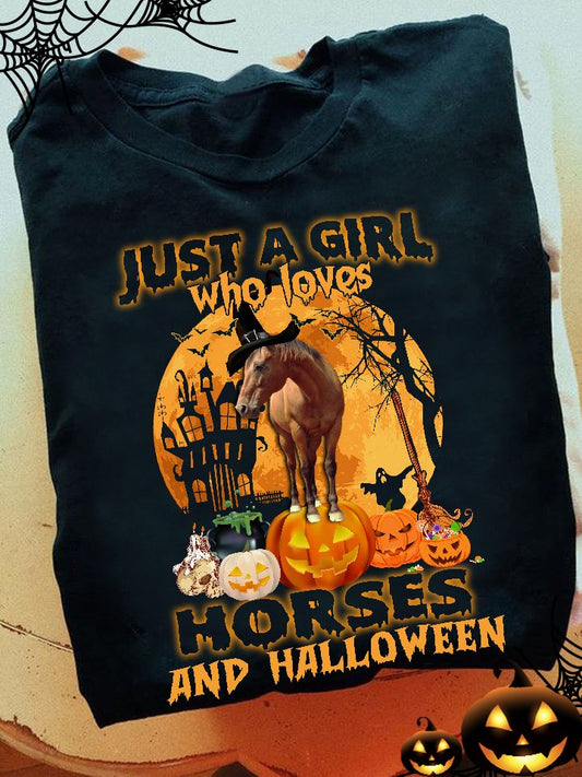 Just A Girl Who Loves Horses And Halloween Horse T-shirt and Hoodie 0823