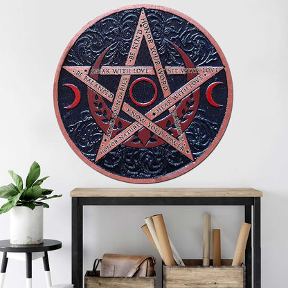 Mystical Pentagram - Witch Round Wood Sign