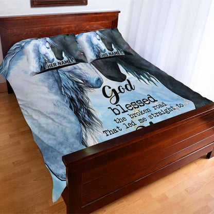 God Blessed The Broken Road - Personalized Horse Bedding Set