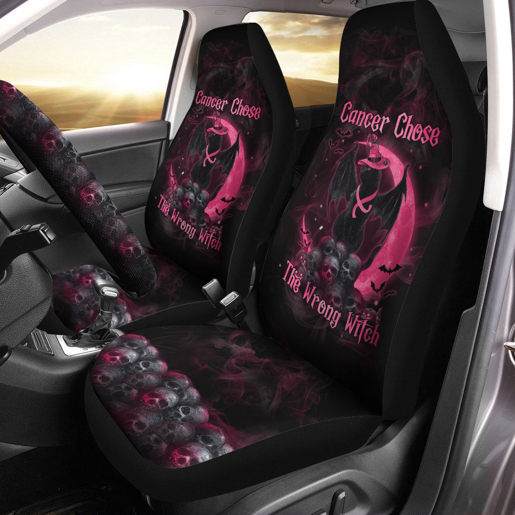 Breast Cancer Chose The Wrong Witch Black Cat Automotive-  Breast Cancer Awareness Seat Covers 0822
