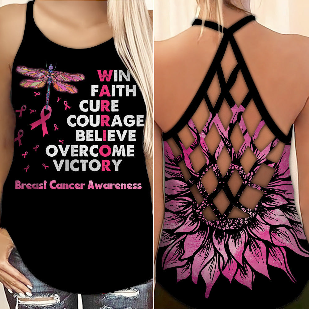 Win Faith Cure - Breast Cancer Awareness Cross Tank Top 0722