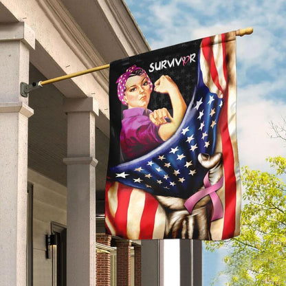 Survivor Mom American Flag - Breast Cancer Awareness House Flag 0822