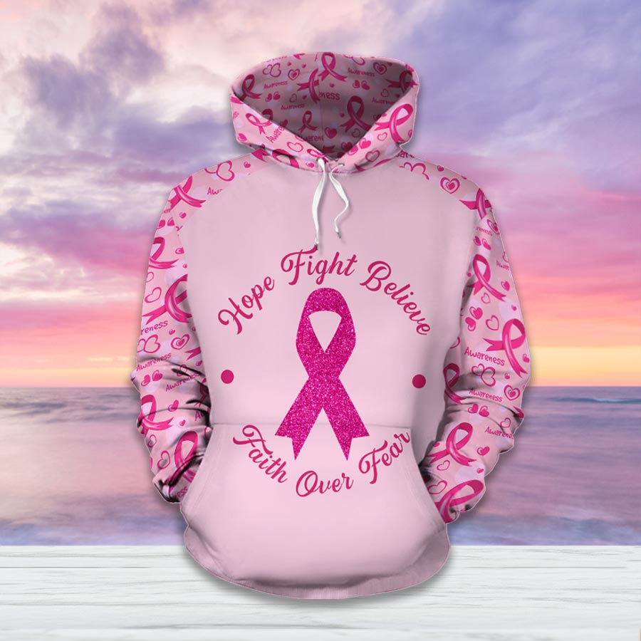 Hope Fight Believe - Breast Cancer Awareness All Over T-shirt and Hoodie 0822