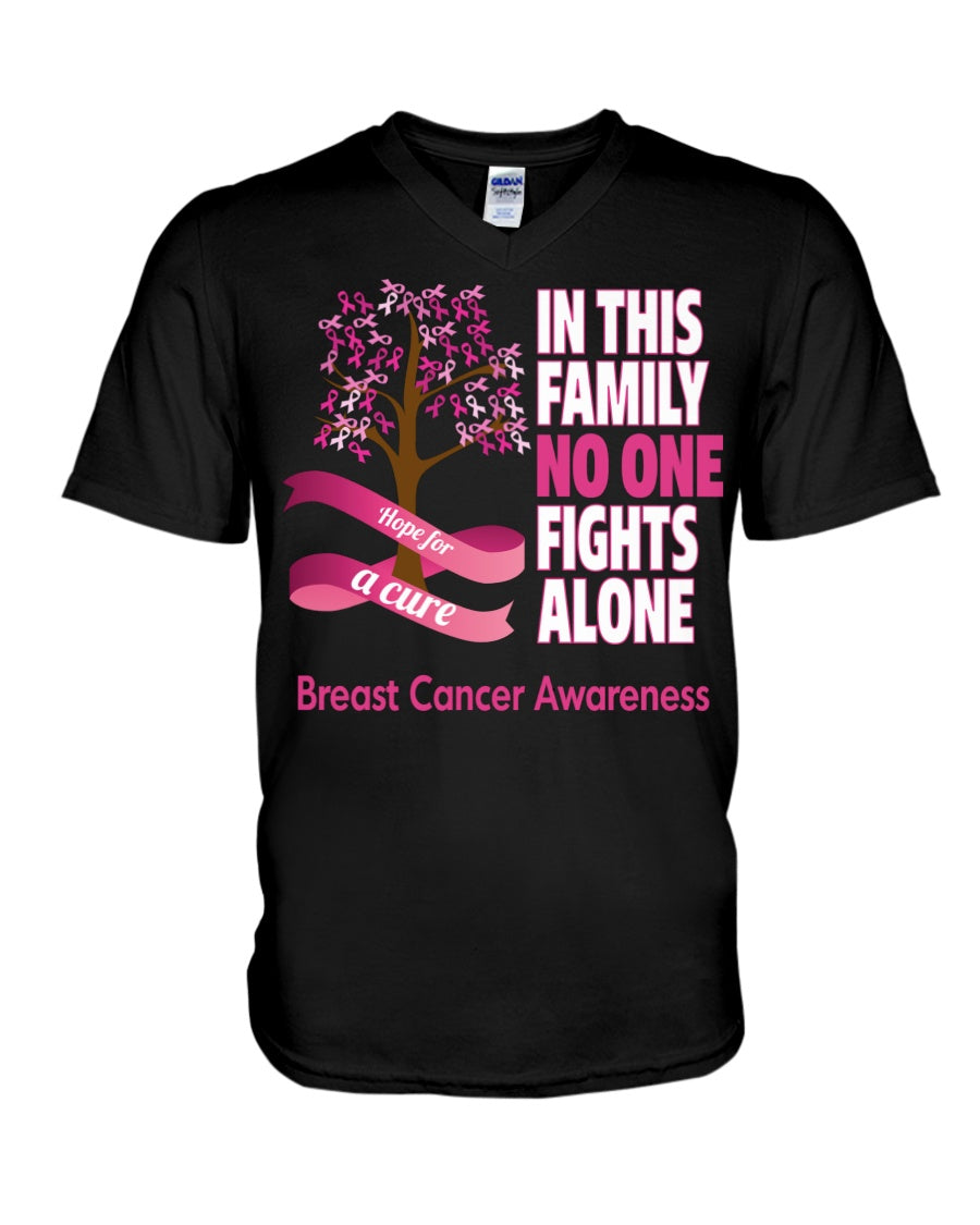 In This Family No One Fights Alone - Breast Cancer Awareness T-shirt and Hoodie 0822