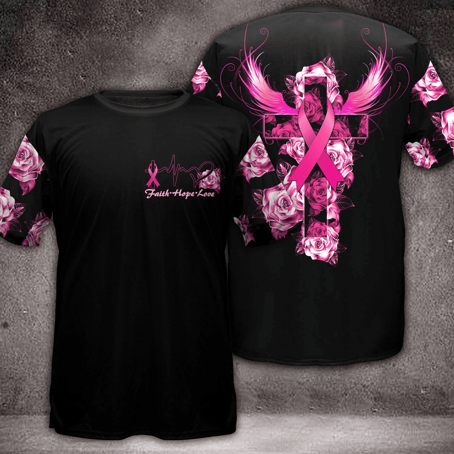 Breast Cancer Rose Cross Wings Faith - Breast Cancer Awareness All Over T-shirt and Hoodie 0822