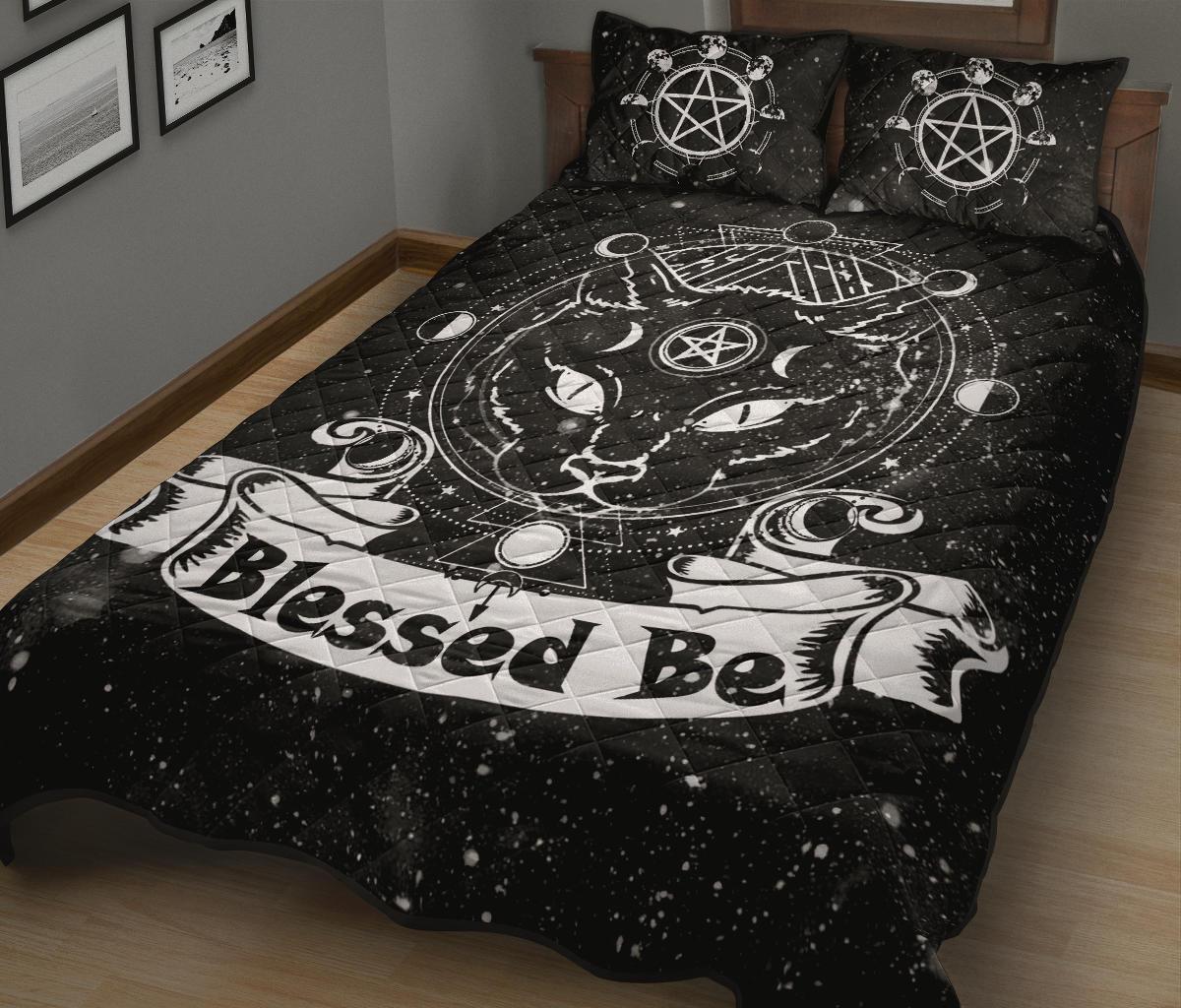 Wicca Cat Blessed Be - Witch Quilt Set 0822