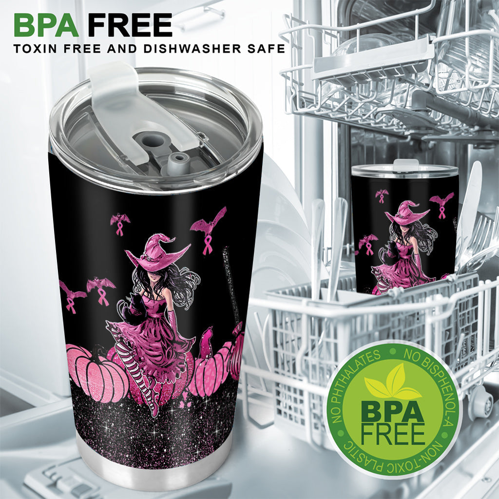 In October Even Witches Wear Pink - Breast Cancer Awareness Tumbler 0822