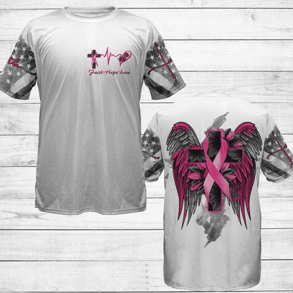 White Faith Cross Wing Breast Cancer - Breast Cancer Awareness All Over T-shirt and Hoodie 0822