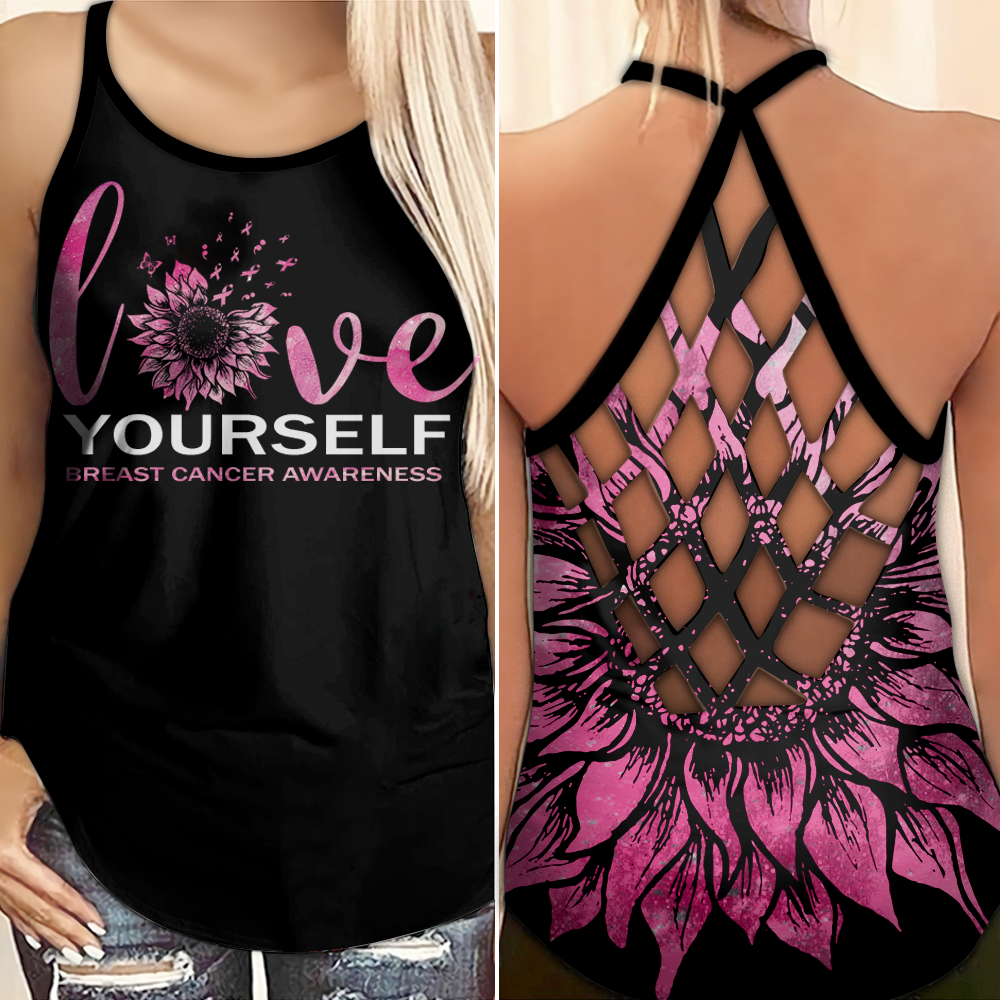 Love Yourself - Breast Cancer Awareness Cross Tank Top 0722