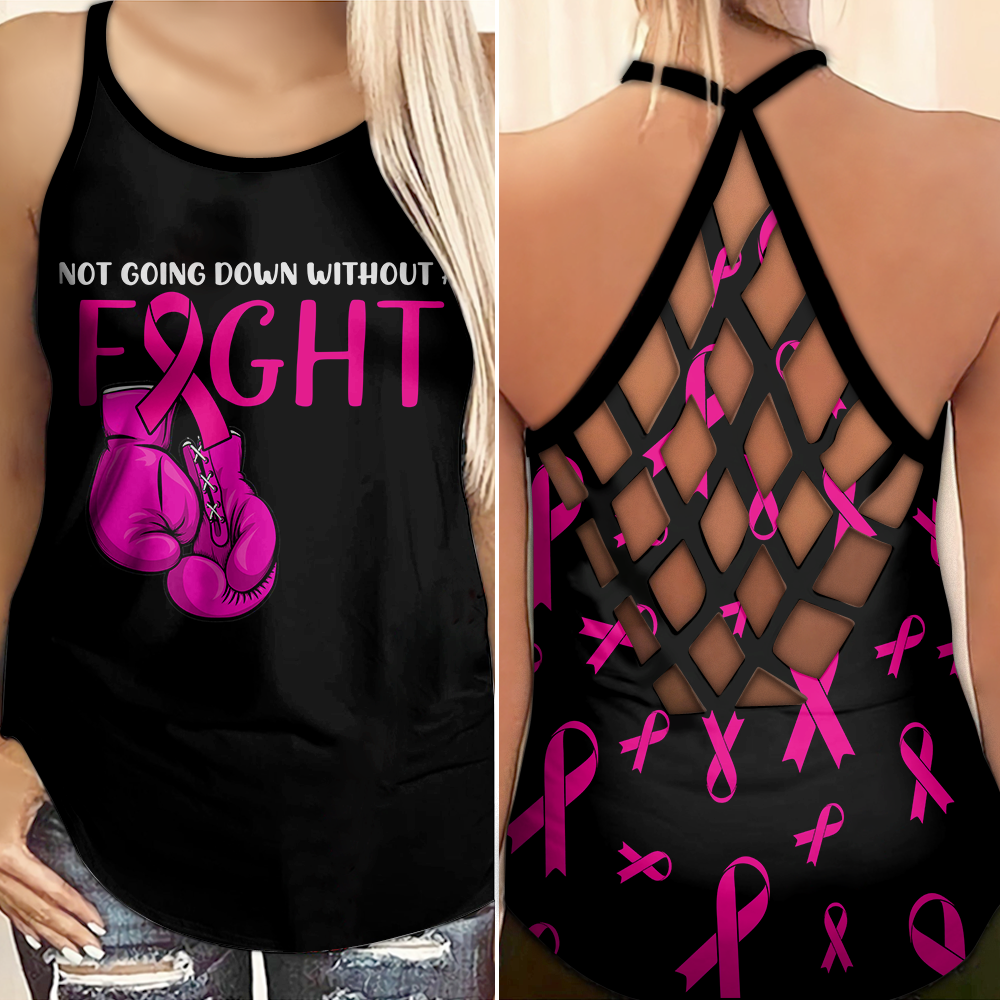 Not Going Down Without A Fight - Breast Cancer Awareness Cross Tank Top 0722