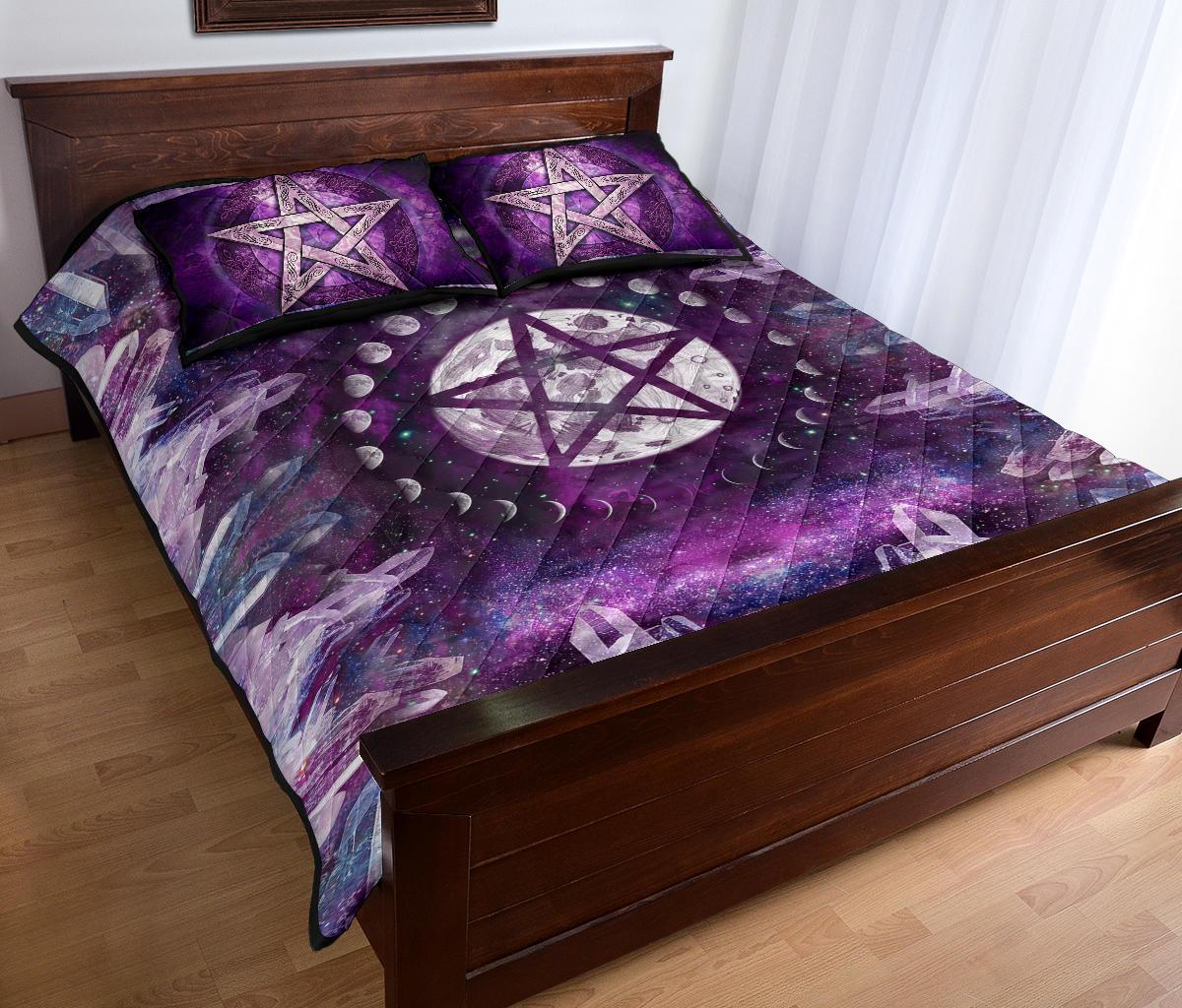 Pentagram Moon Crystal Wicca - Witch Quilt Set 0822