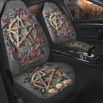 Mystical Rose Triple Moon - Personalized Witch Seat Covers With 3D Pattern Print