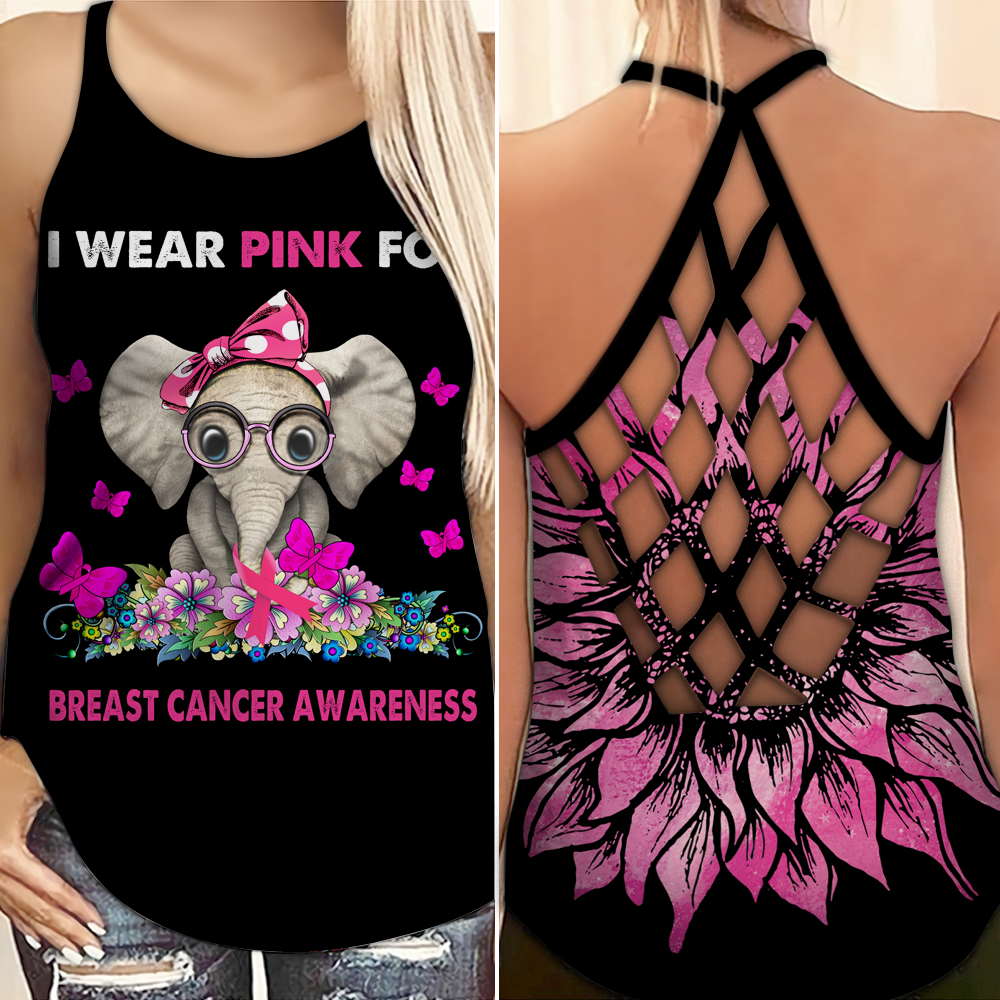 I Wear Pink - Breast Cancer Awareness Cross Tank Top 0722