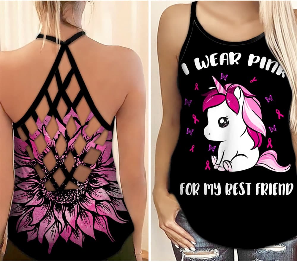 I Wear Pink For My Best Friend - Breast Cancer Awareness Cross Tank Top 0722