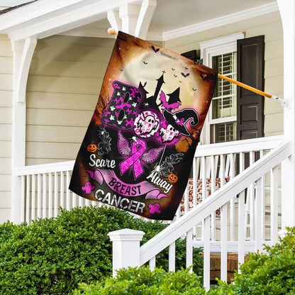 Scare Away Boo Halloween Pink Ribbon - Breast Cancer Awareness House Flag 0822