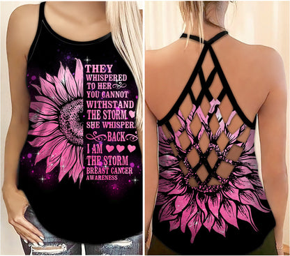 They Whispered To Her - Breast Cancer Awareness Cross Tank Top 0722
