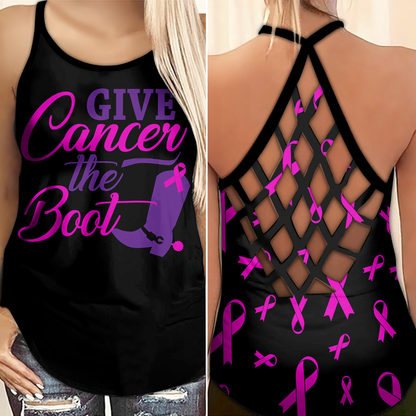 Give Cancer The Boot - Breast Cancer Awareness Cross Tank Top 0722