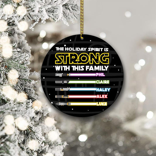 The Holiday Spirit Is Strong With This Family - Personalized Christmas Family Round Aluminium Ornament (Printed On Both Sides)