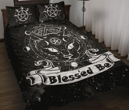 Wicca Cat Blessed Be - Witch Quilt Set 0822