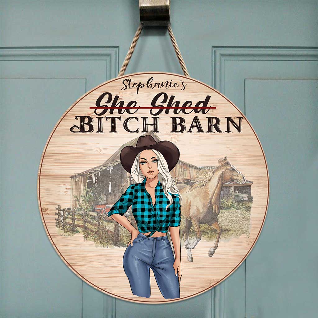 Horse Girl Barn - Personalized Round Wood Sign
