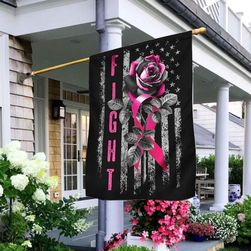 Pink Ribbon Rose Fight For - Breast Cancer Awareness House Flag 0822