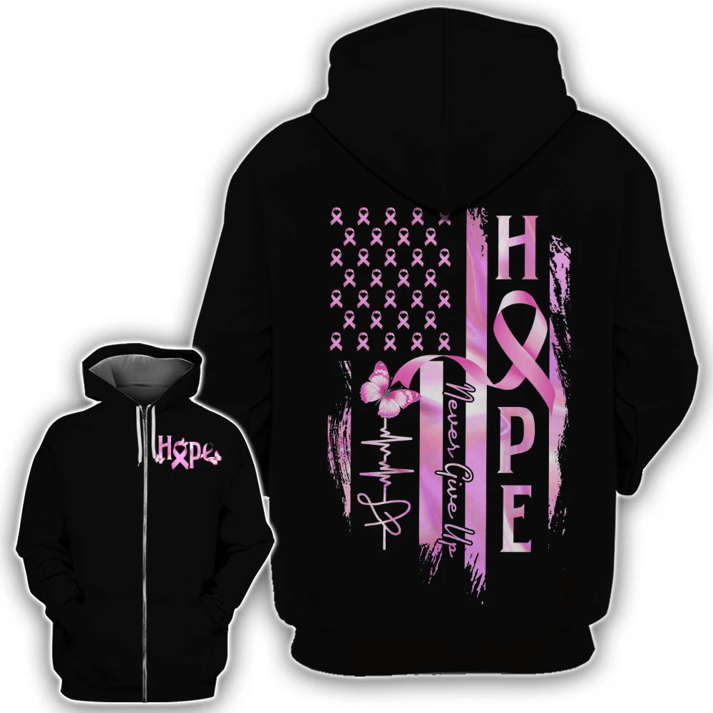 Hope Flag Never Give Up - Breast Cancer Awareness All Over T-shirt and Hoodie 0822