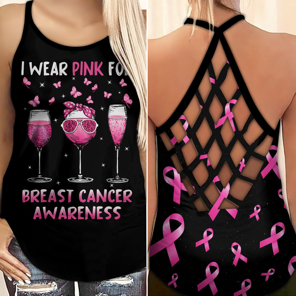 I Wear Pink For Drink - Breast Cancer Awareness Cross Tank Top 0722