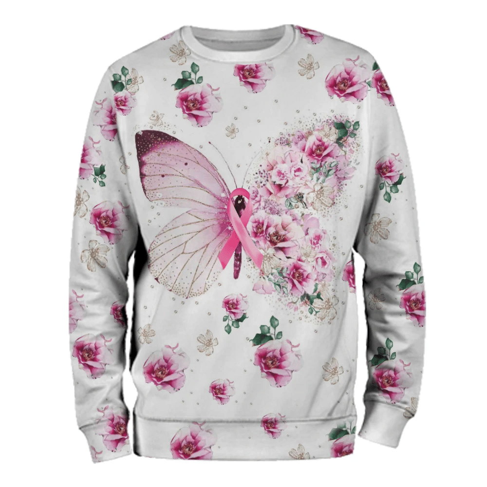 Butterfly Floral Breast Cancer - Breast Cancer Awareness All Over T-shirt and Hoodie 0822