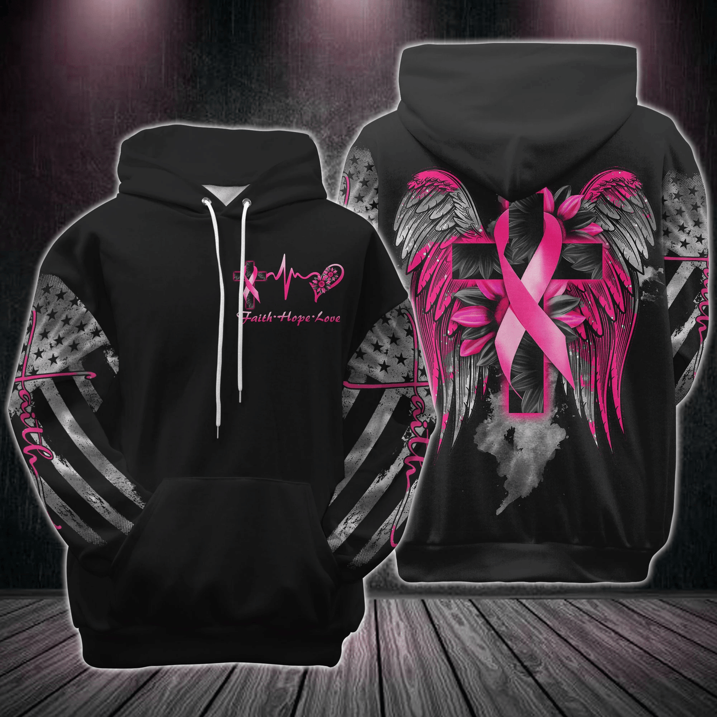 Cross Wing Sunflower Breast Cancer - Breast Cancer Awareness All Over T-shirt and Hoodie 0822