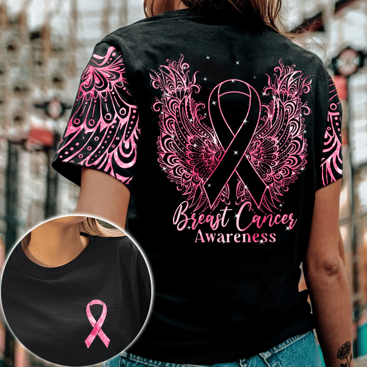 Mandala Breast Cancer Wings - Breast Cancer Awareness All Over T-shirt and Hoodie 0822