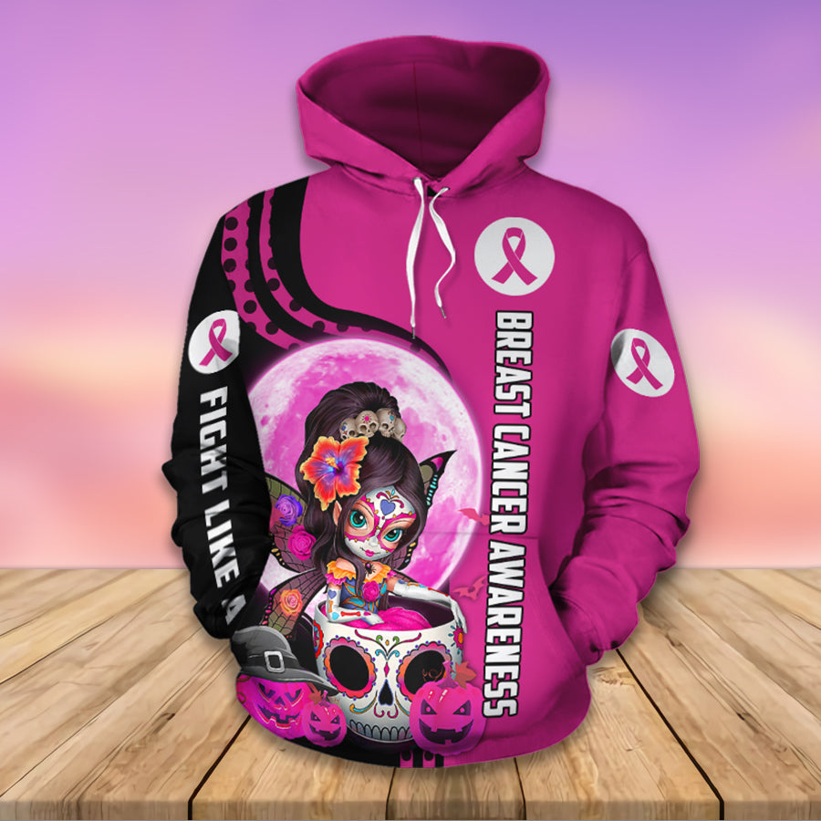 Skull Halloween Pink Ribbon - Breast Cancer Awareness All Over T-shirt and Hoodie 0822