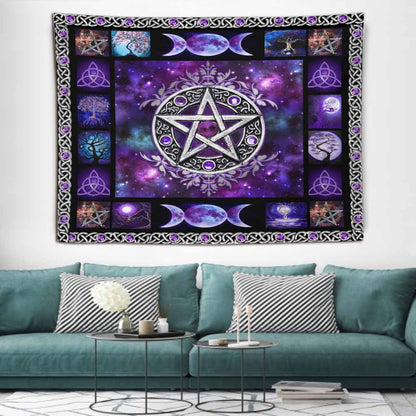 Magical Witch Purple Pentagram - Witch Wall Tapestry