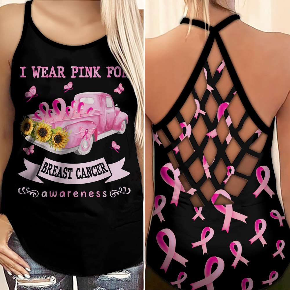 I Wear Pink For Breast Cancer Awareness - Breast Cancer Awareness Cross Tank Top 0722