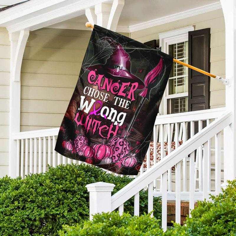 Choose The Wrong Witch Halloween Pumpkin - Breast Cancer Awareness House Flag 0822